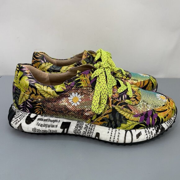 L'Artiste by Spring Step Sneakers Shoes Floral Sequin Colorful Yellow Womens 9.5 - Picture 2 of 15